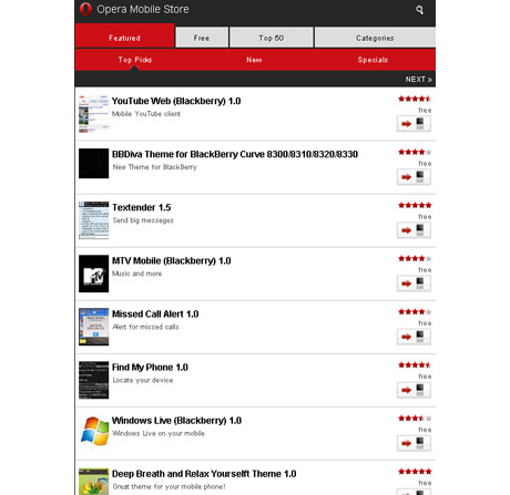 От Opera Mobile Store можете да сваляте BlackBerry, Android, Symbian и Java приложения